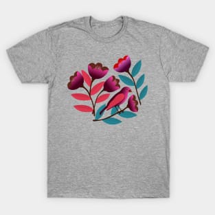 Pink bird amid the tulips T-Shirt